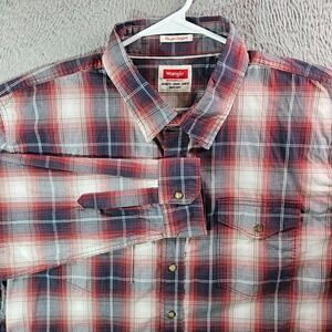 Wrangler Shirt Men 2XL Pearl Snap Flex For Comfort Red‎ White Plaid